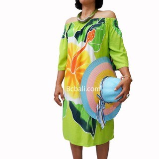 poncho top dress green handpainting flowers 